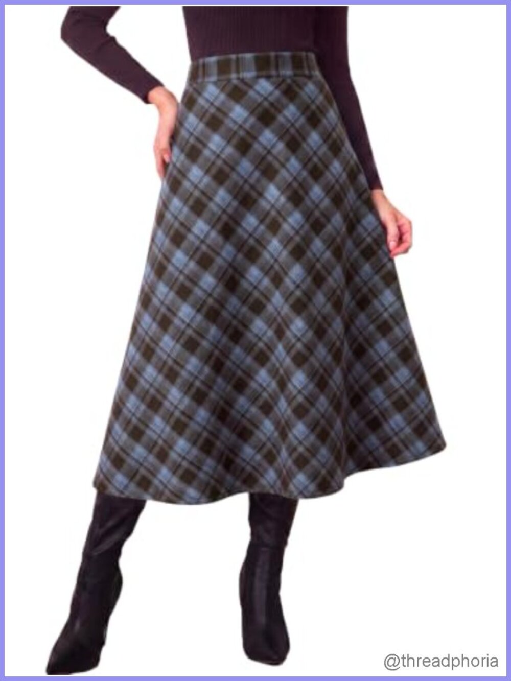 Women Plaid A-Line Maxi Skirt High Waist Corduroy Fall Winter